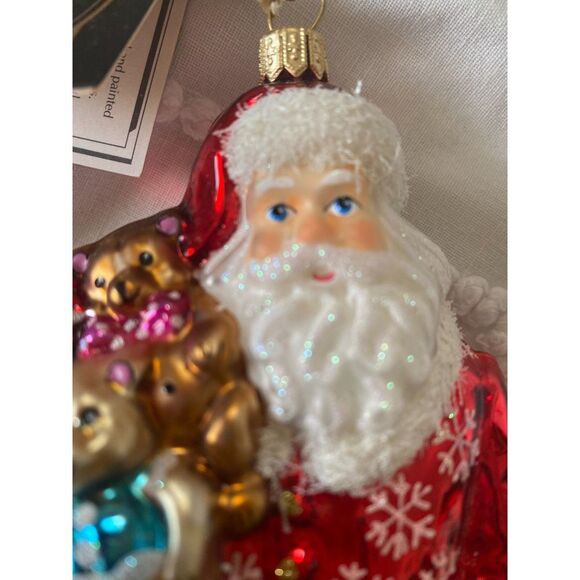Kurt S Adler Polonaise Hand Blown Santa with Three Teddy Bears NWT - Picture 2 of 15